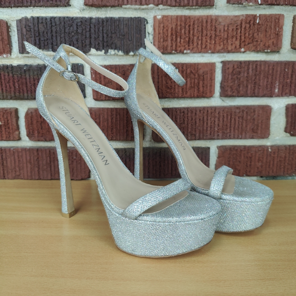 Stuart Weitzman Sparkling Silver Holographic Glit… - image 2